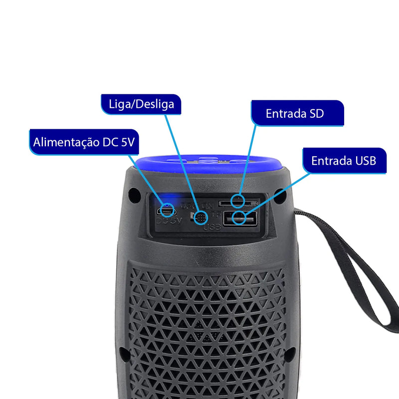 Caixa de Som Bluetooth Portátil com Luz RGB